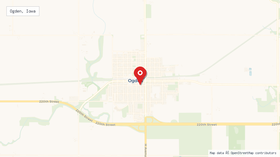 Street map of Ogden, Iowa with location pin