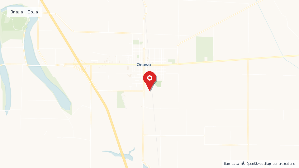 Street map of Onawa, Iowa with location pin