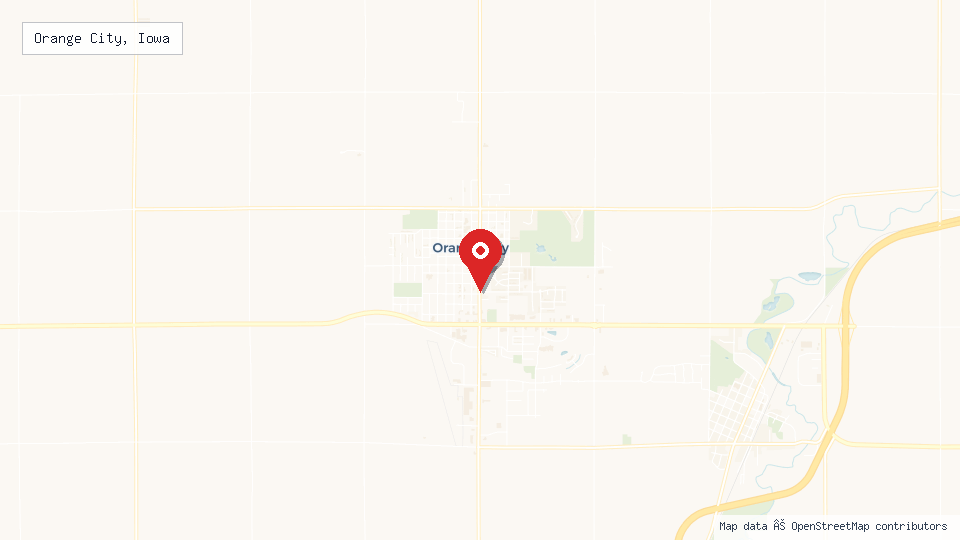 Street map of Orange City, Iowa with location pin