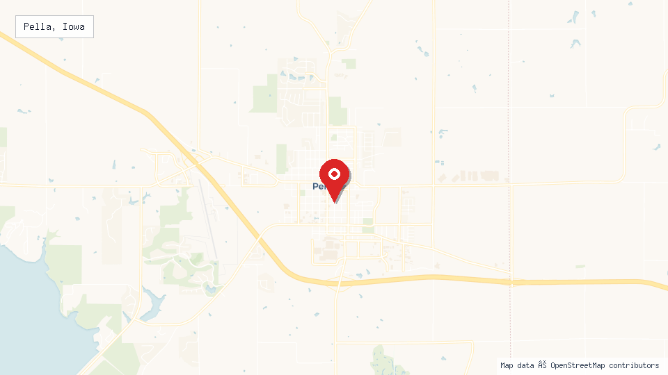 Street map of Pella, Iowa with location pin