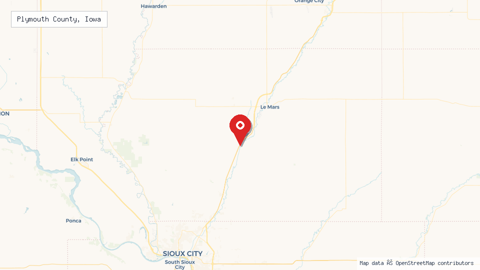 Street map of Plymouth County, Iowa with location pin
