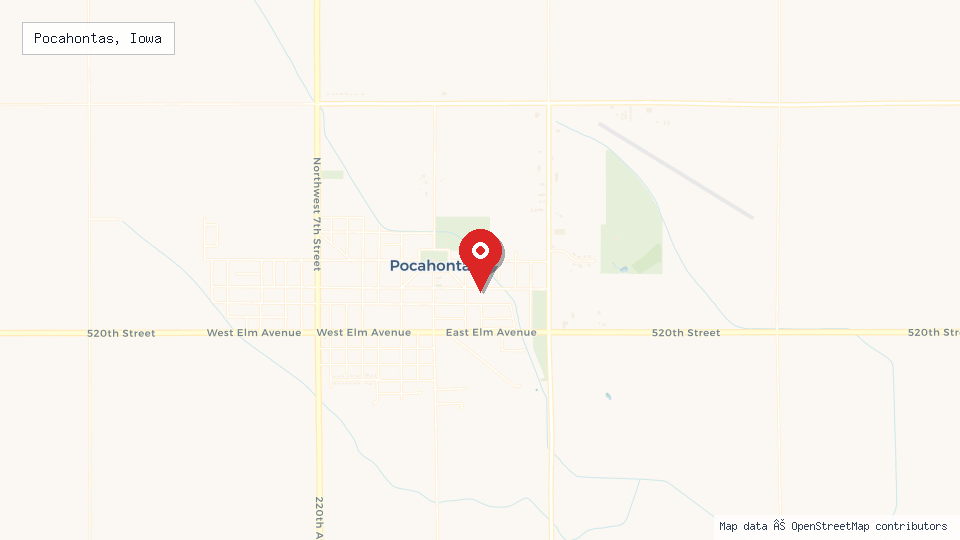 Street map of Pocahontas, Iowa with location pin