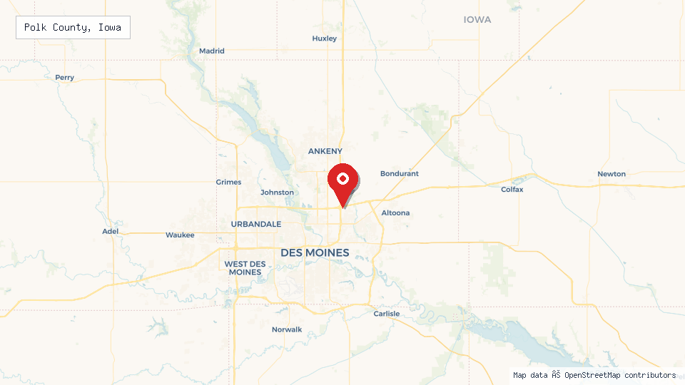 Street map of Polk County, Iowa with location pin