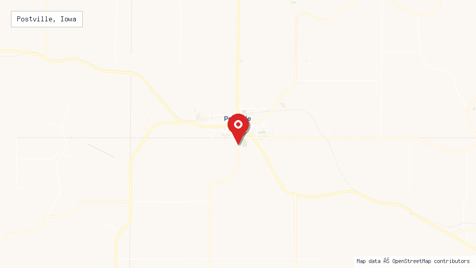 Street map of Postville, Iowa with location pin