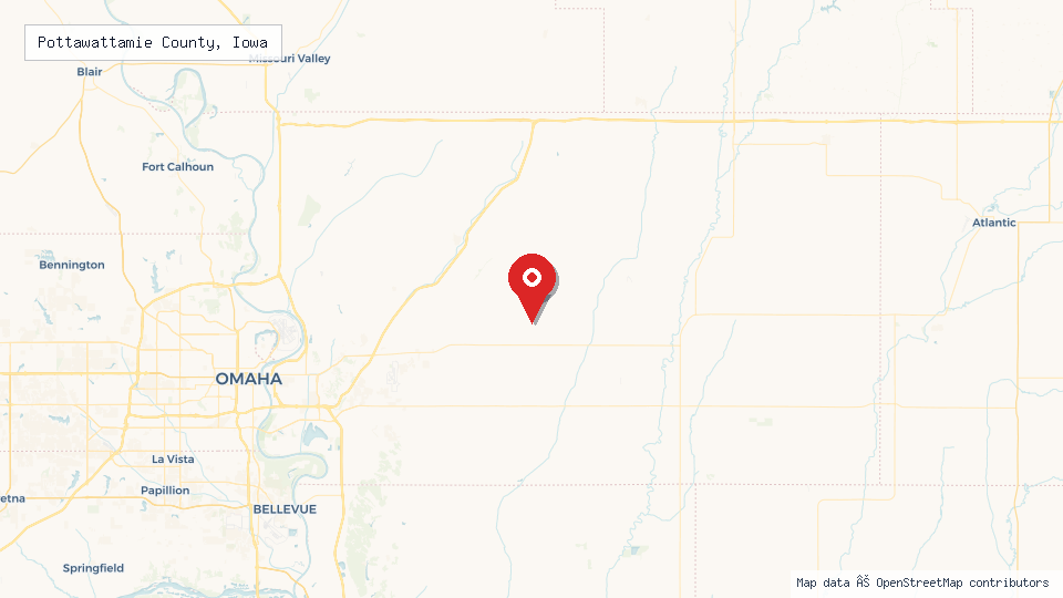 Street map of Pottawattamie County, Iowa with location pin