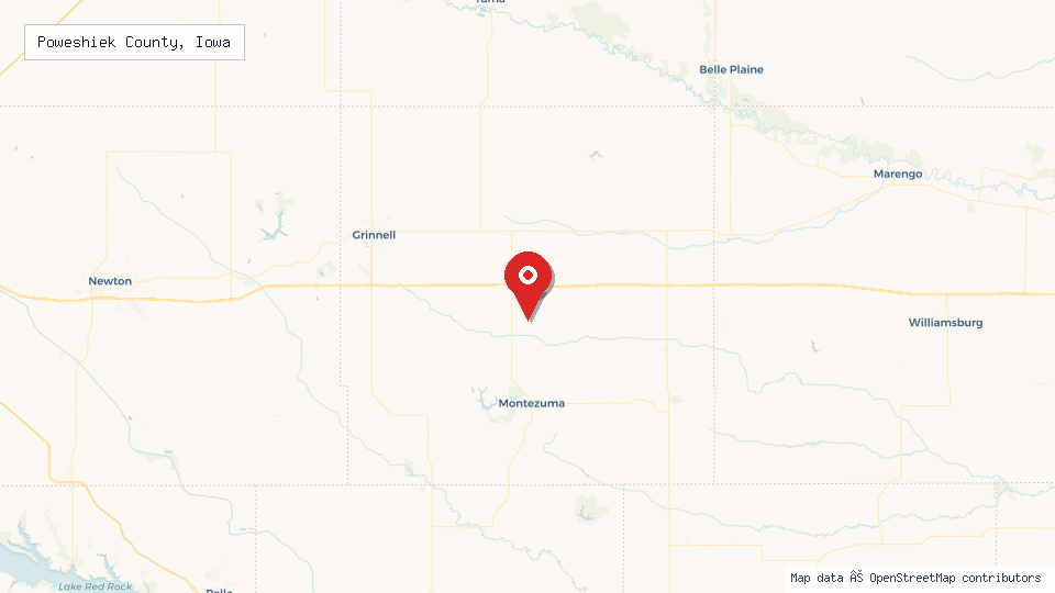 Street map of Poweshiek County, Iowa with location pin