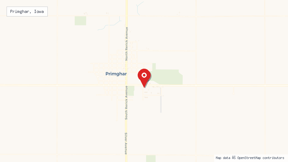 Street map of Primghar, Iowa with location pin