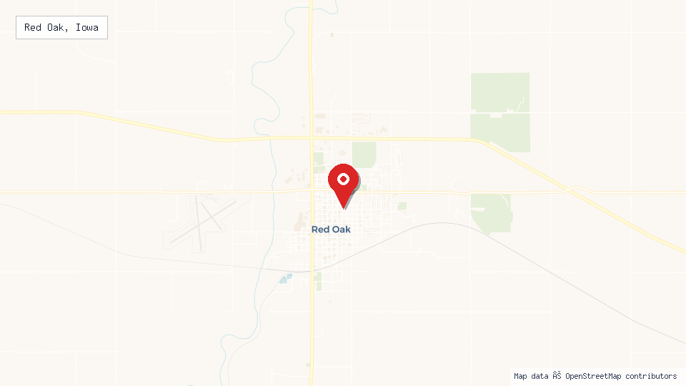 Street map of Red Oak, Iowa with location pin