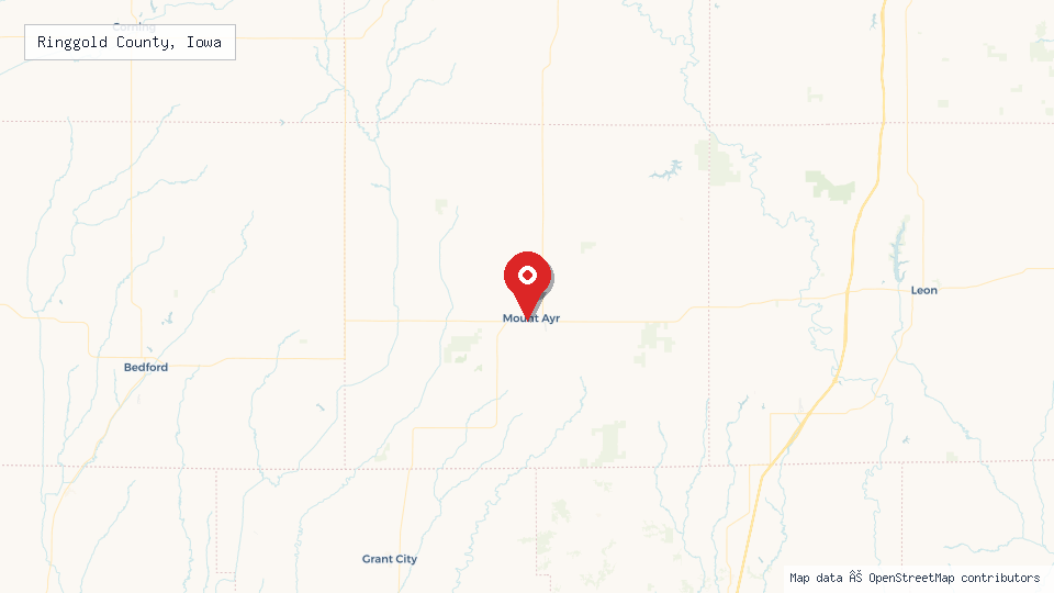 Street map of Ringgold County, Iowa with location pin