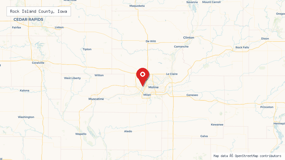 Street map of Rock Island County, Iowa with location pin