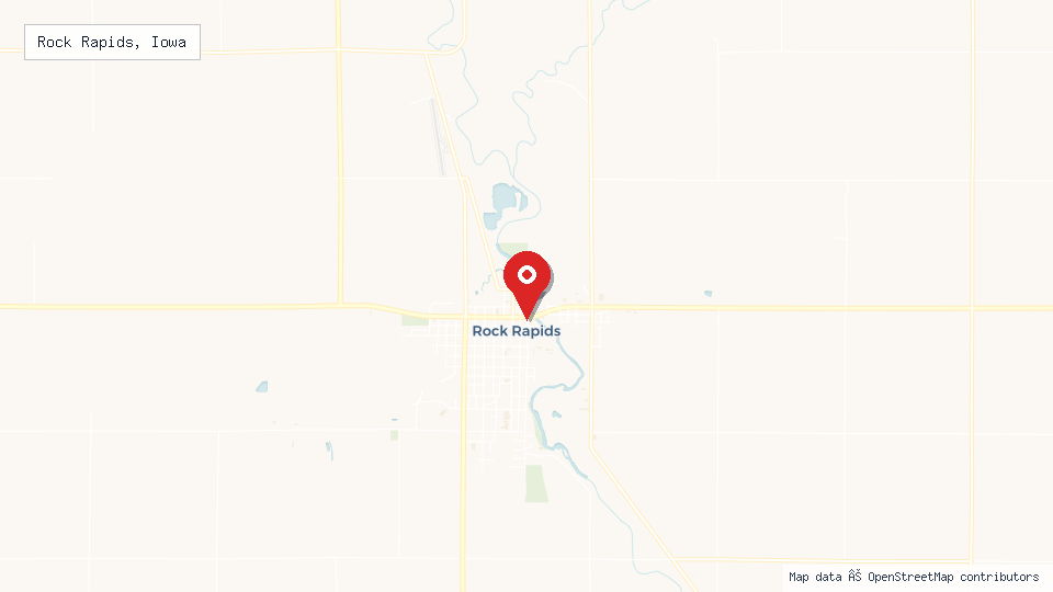 Street map of Rock Rapids, Iowa with location pin
