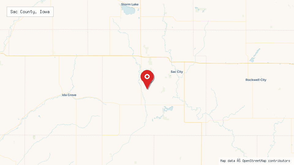 Street map of Sac County, Iowa with location pin
