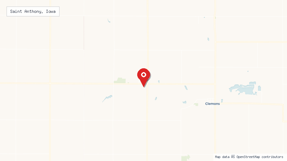 Street map of Saint Anthony, Iowa with location pin
