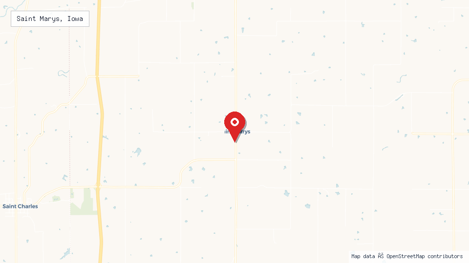 Street map of Saint Marys, Iowa with location pin