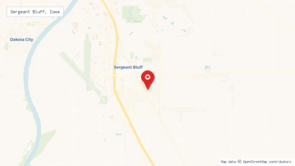 Street map of Sergeant Bluff, Iowa with location pin