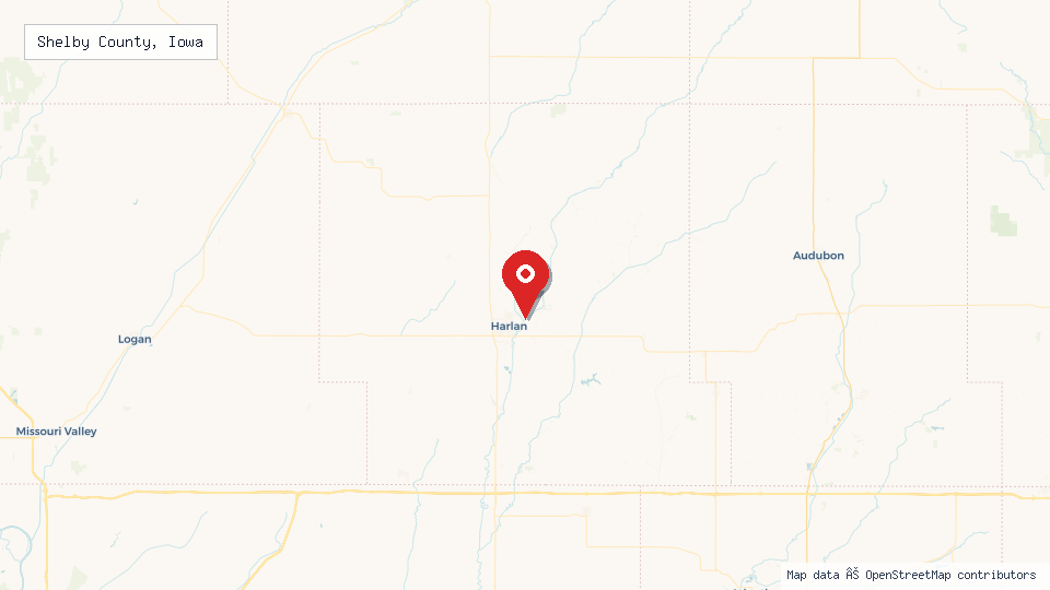 Street map of Shelby County, Iowa with location pin