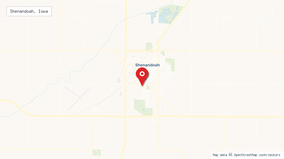 Street map of Shenandoah, Iowa with location pin