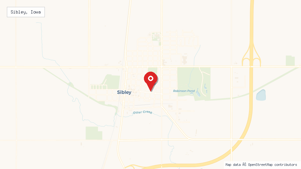 Street map of Sibley, Iowa with location pin