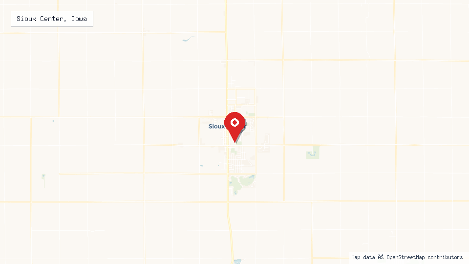Street map of Sioux Center, Iowa with location pin