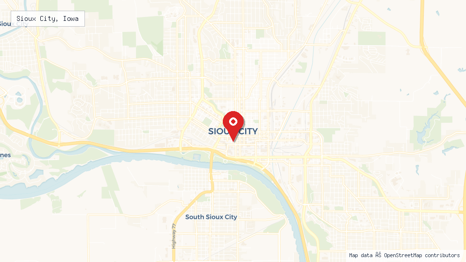 Street map of Sioux City, Iowa with location pin