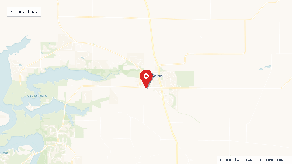 Street map of Solon, Iowa with location pin