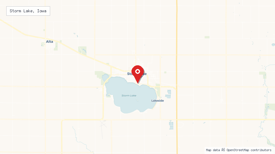 Street map of Storm Lake, Iowa with location pin