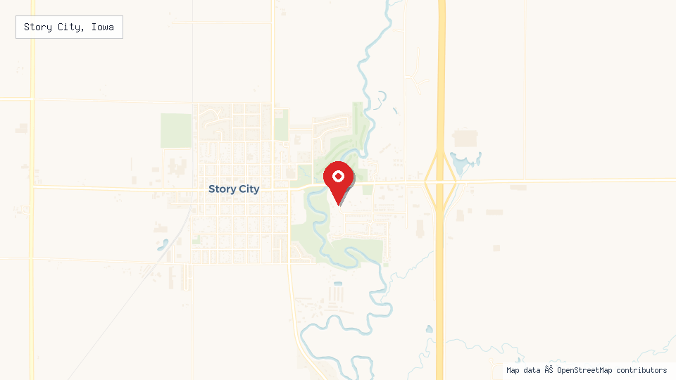 Street map of Story City, Iowa with location pin