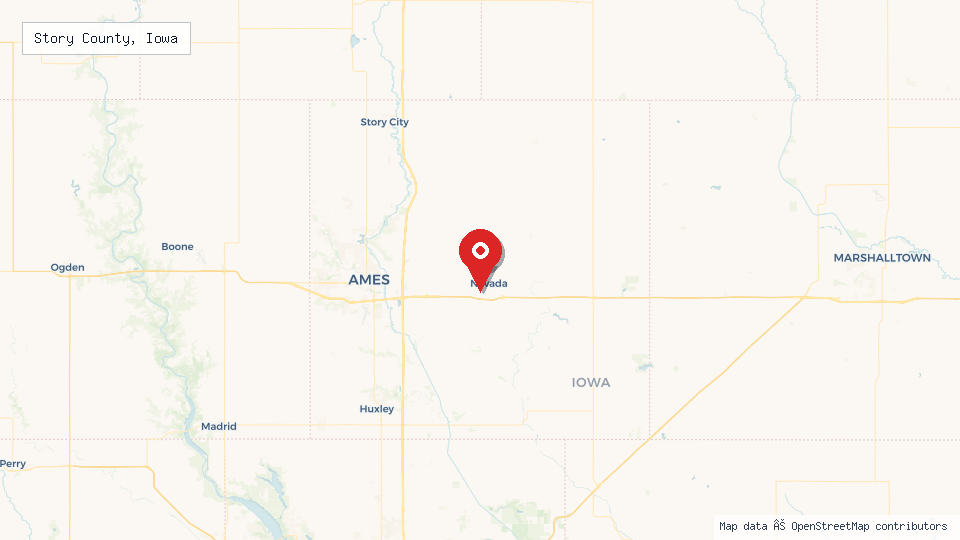 Street map of Story County, Iowa with location pin