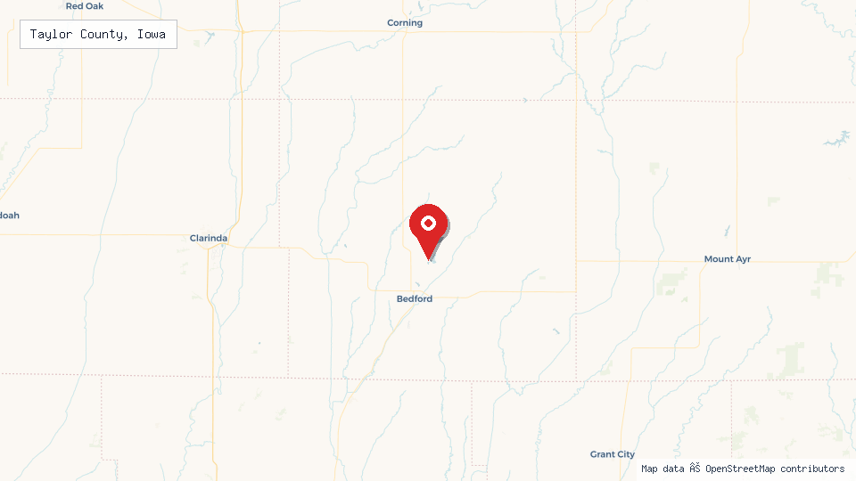 Street map of Taylor County, Iowa with location pin