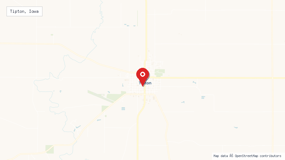 Street map of Tipton, Iowa with location pin