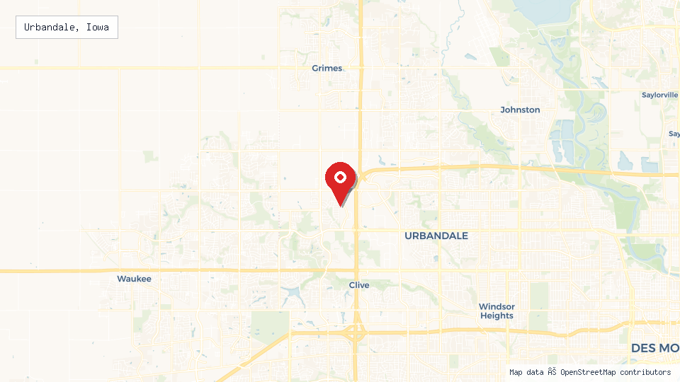 Street map of Urbandale, Iowa with location pin