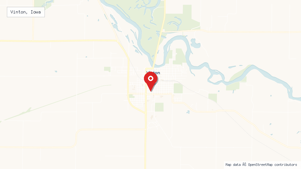 Street map of Vinton, Iowa with location pin