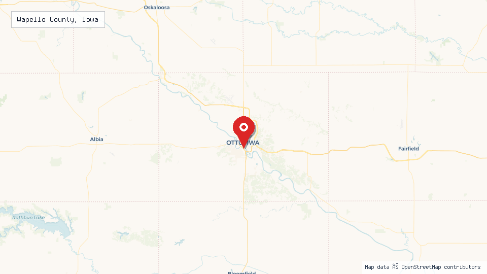 Street map of Wapello County, Iowa with location pin