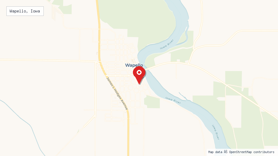 Street map of Wapello, Iowa with location pin