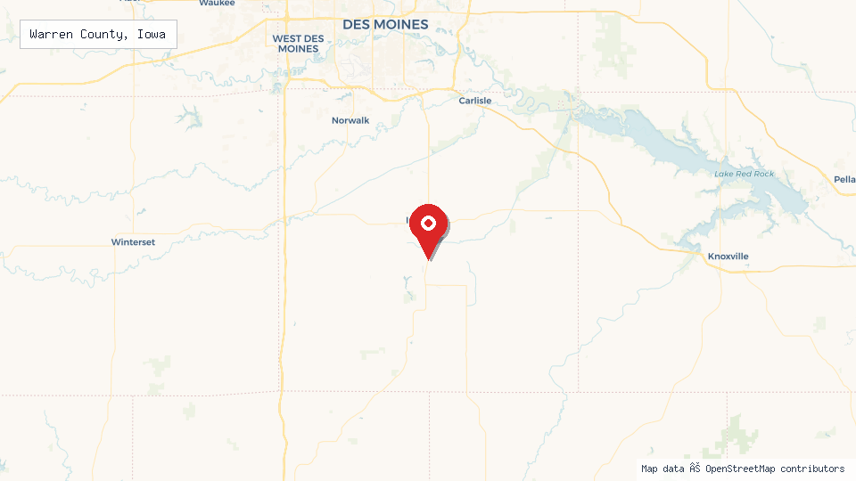 Street map of Warren County, Iowa with location pin