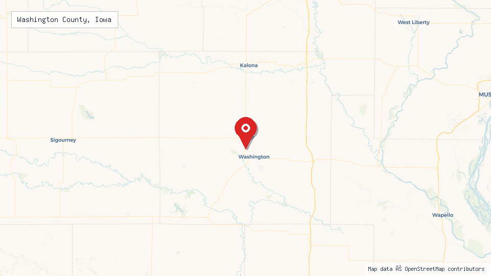 Street map of Washington County, Iowa with location pin