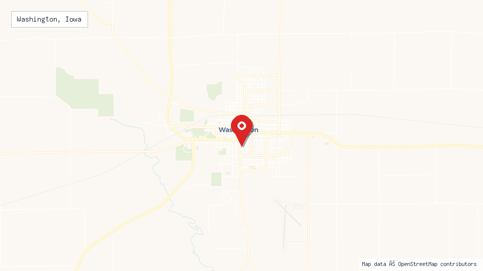 Street map of Washington, Iowa with location pin