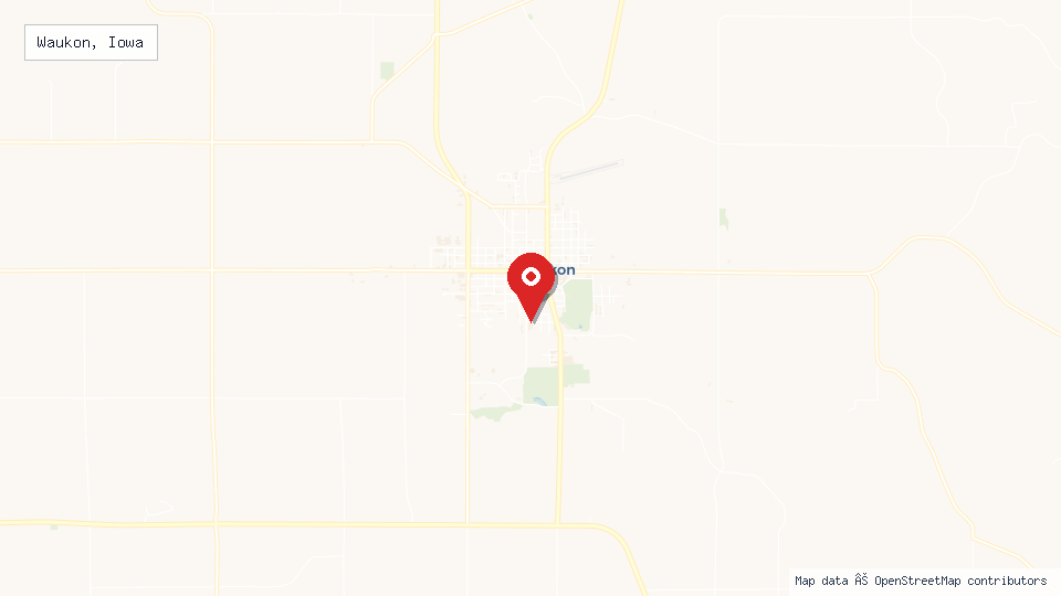 Street map of Waukon, Iowa with location pin
