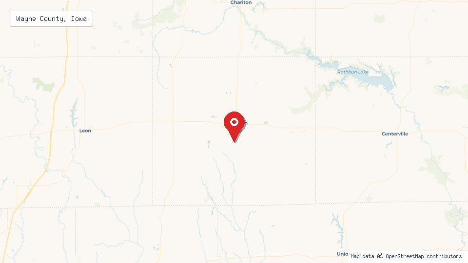 Street map of Wayne County, Iowa with location pin