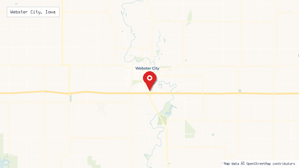 Street map of Webster City, Iowa with location pin