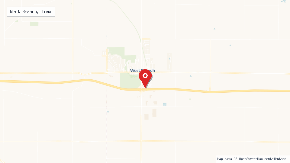 Street map of West Branch, Iowa with location pin