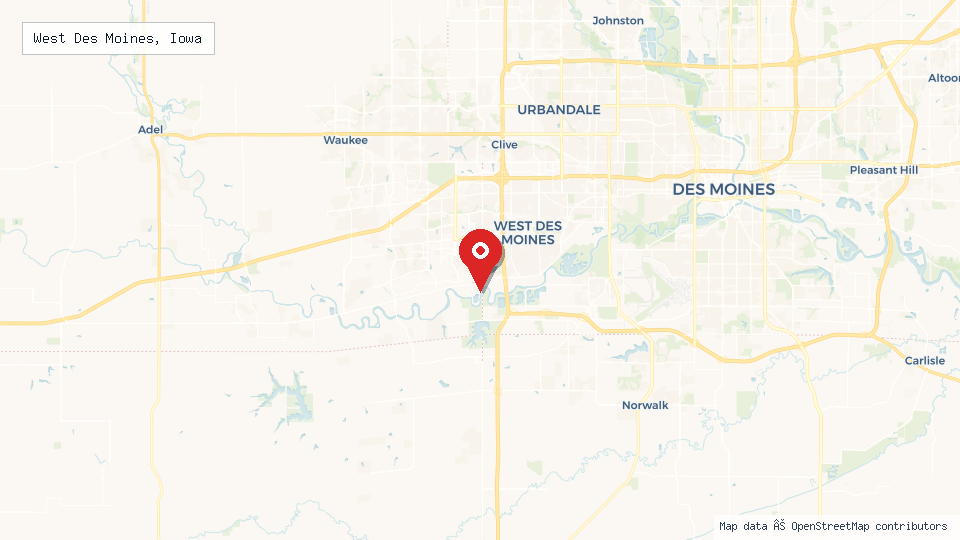Street map of West Des Moines, Iowa with location pin