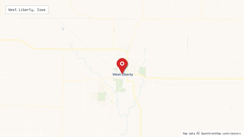 Street map of West Liberty, Iowa with location pin