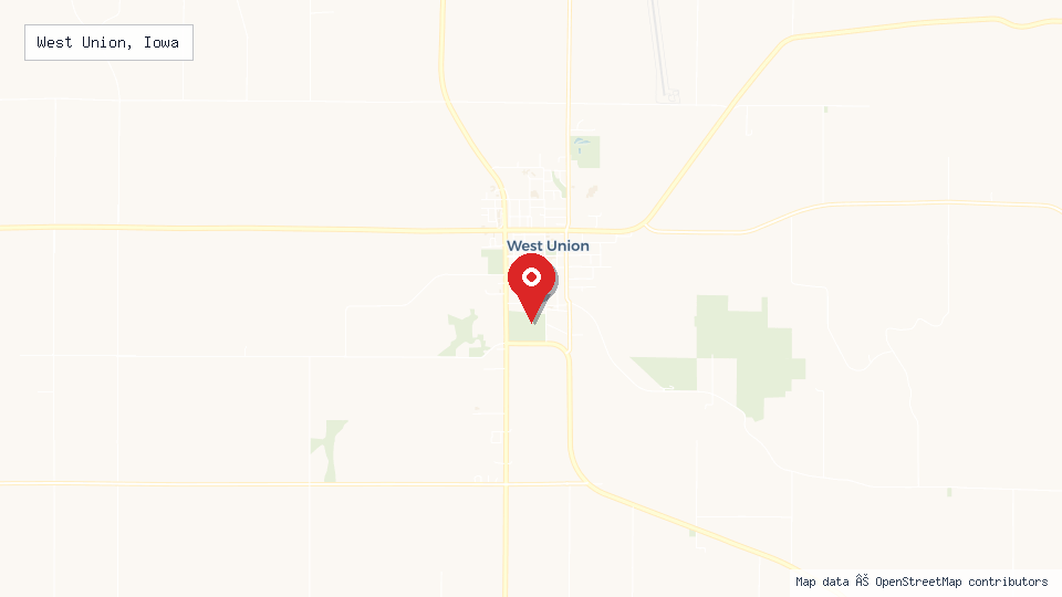 Street map of West Union, Iowa with location pin