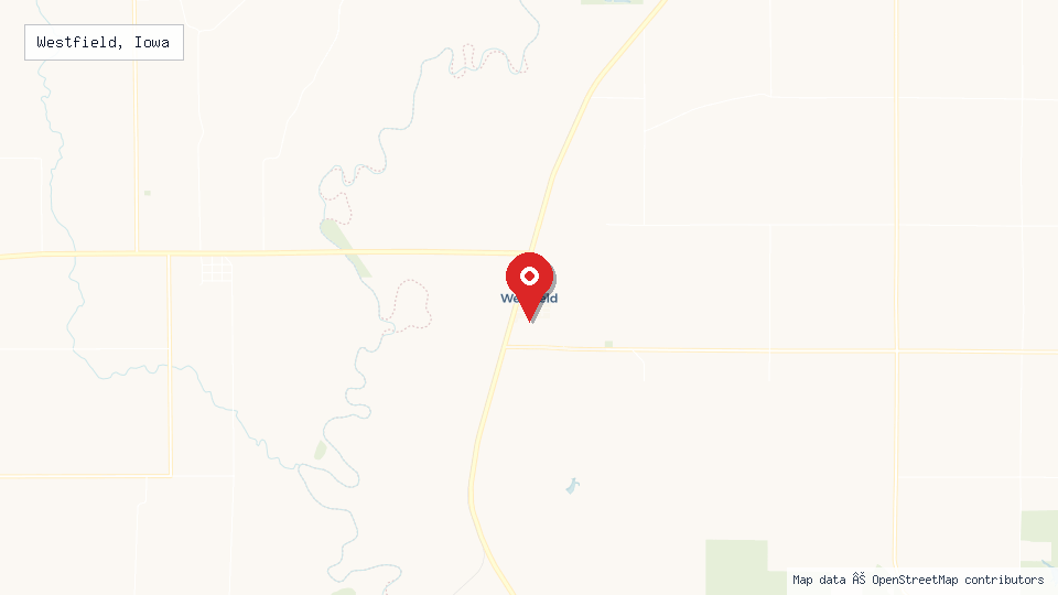 Street map of Westfield, Iowa with location pin