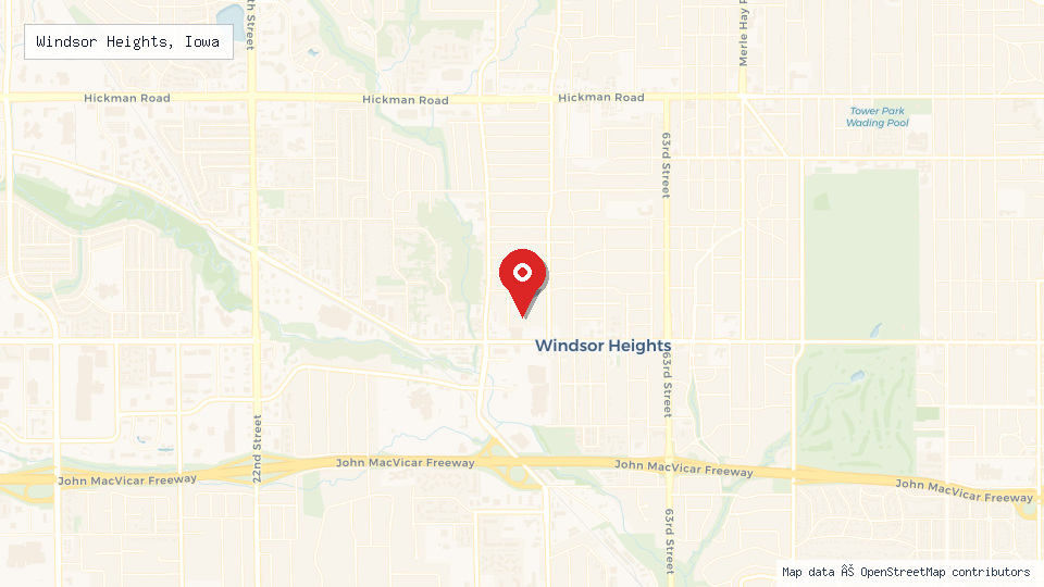 Street map of Windsor Heights, Iowa with location pin