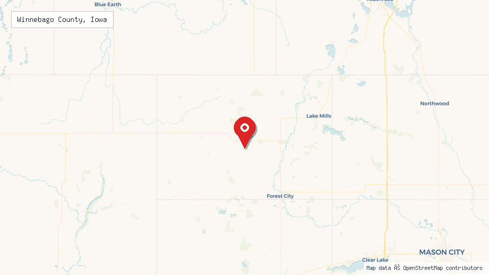 Street map of Winnebago County, Iowa with location pin