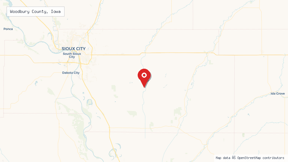 Street map of Woodbury County, Iowa with location pin
