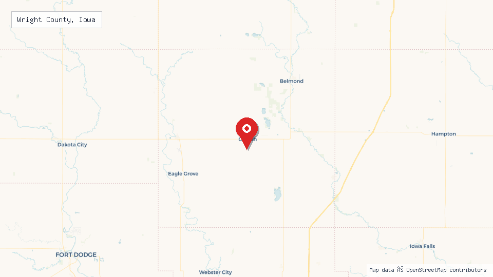 Street map of Wright County, Iowa with location pin