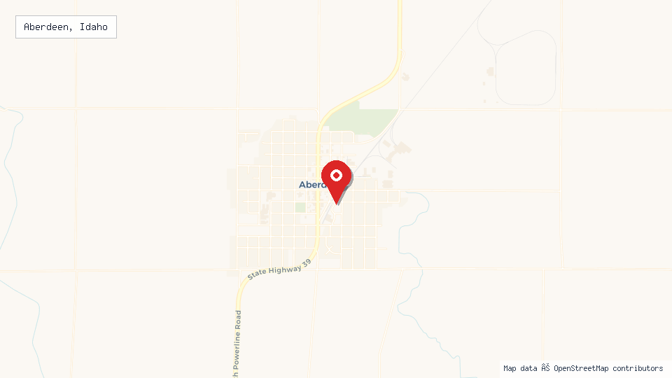 Street map of Aberdeen, Idaho with location pin